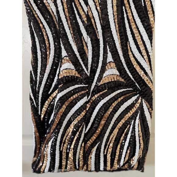 Banjul Womens Sequin Cap Sleeve Mini Dress Small Black Gold White - Picture 13 of 16
